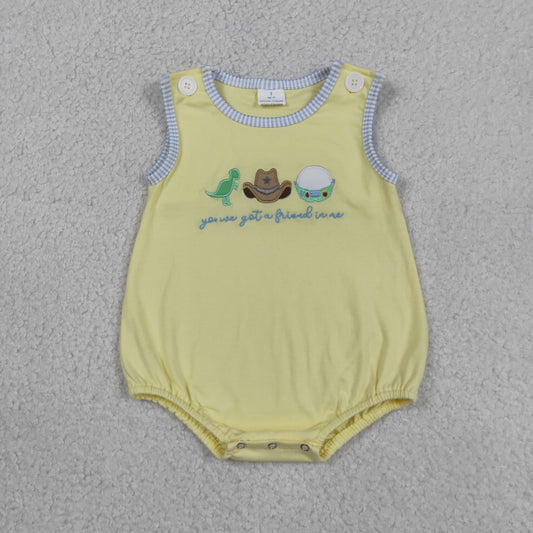 Sibling Embroidery Got a Friend Top Pockets Short Clothes Set Rompers