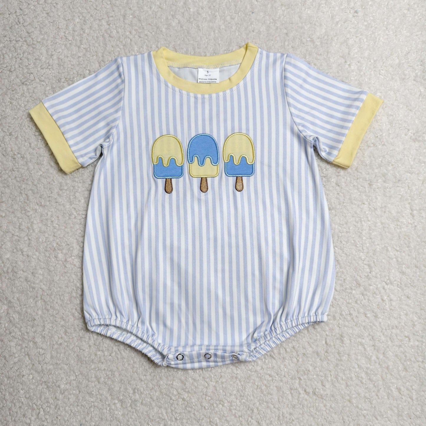 Sibling Baby Boys Embroidery Popsicle Stripe Top Pockets Short Clothes Set Rompers