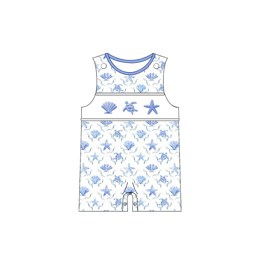 Baby Girls Sleeveless Shell Starfishes Checked Shorts Rompers Preorder