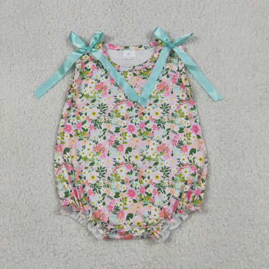 Baby Girls Sleeveless Colorful Floral Ruffle Rompers