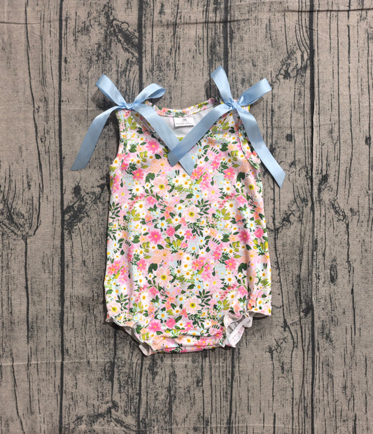 Baby Girls Sleeveless Colorful Floral Ruffle Rompers