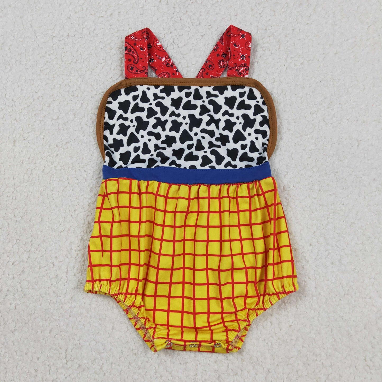 Sibling Baby Kids Cow Print Yellow Checked Cartoon Rompers