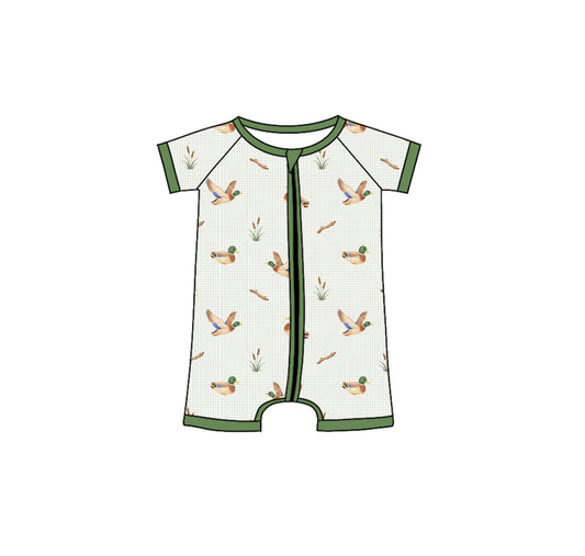 Baby Boys Short Sleeve Ducks Hunting Zipper Shorts Rompers Preorder