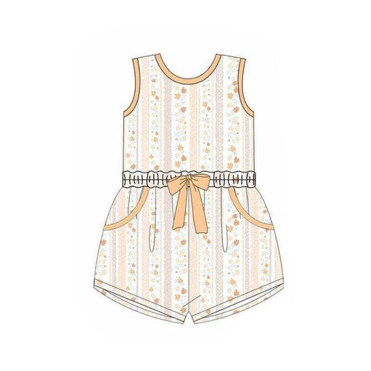 Baby Girls Colorful Floral Stripe Back Bow Pockets Shorts Jumpsuits Preorder