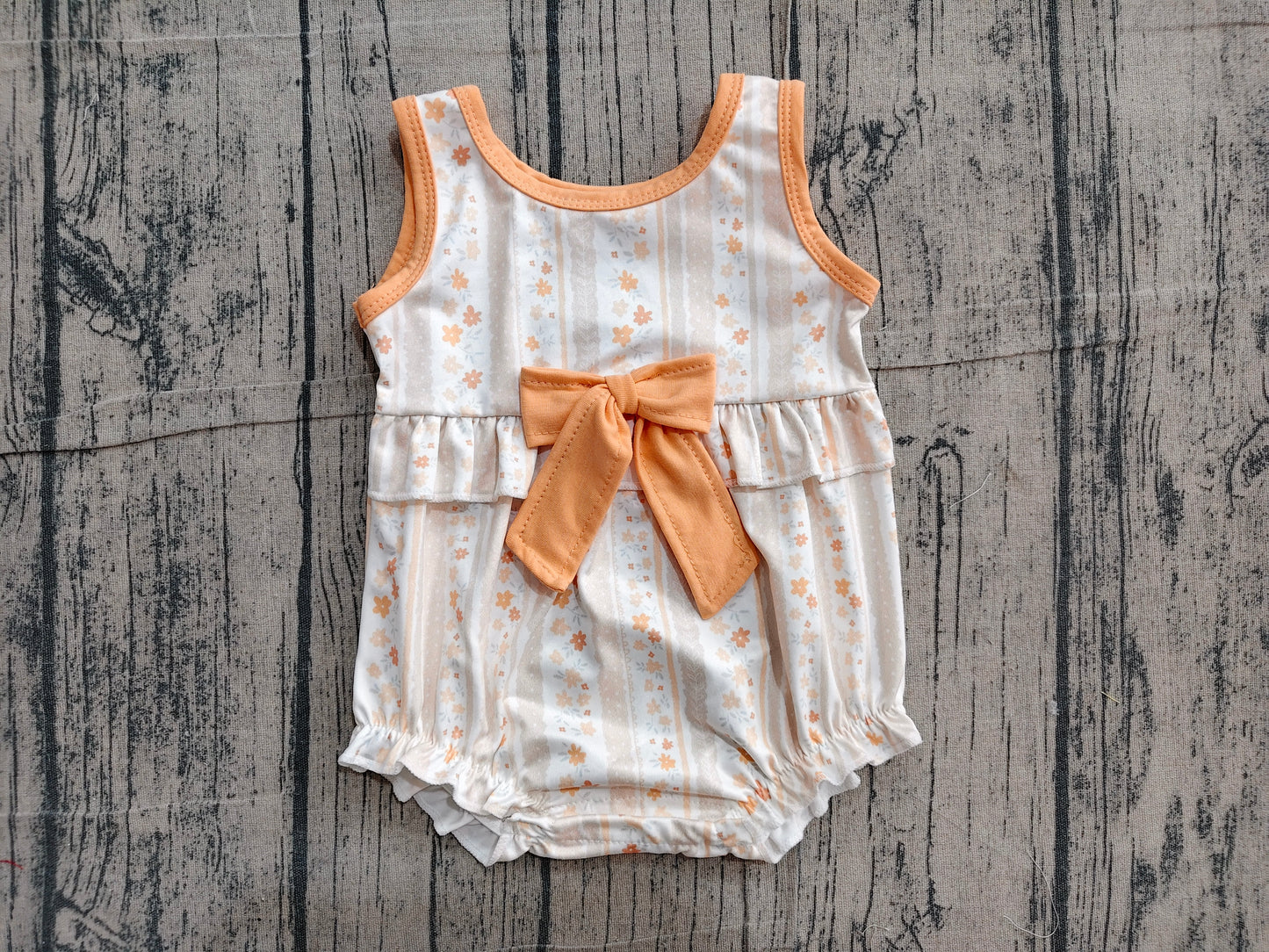 Baby Girls Sleeveless Colorful Flowers Stripe Ruffle Rompers