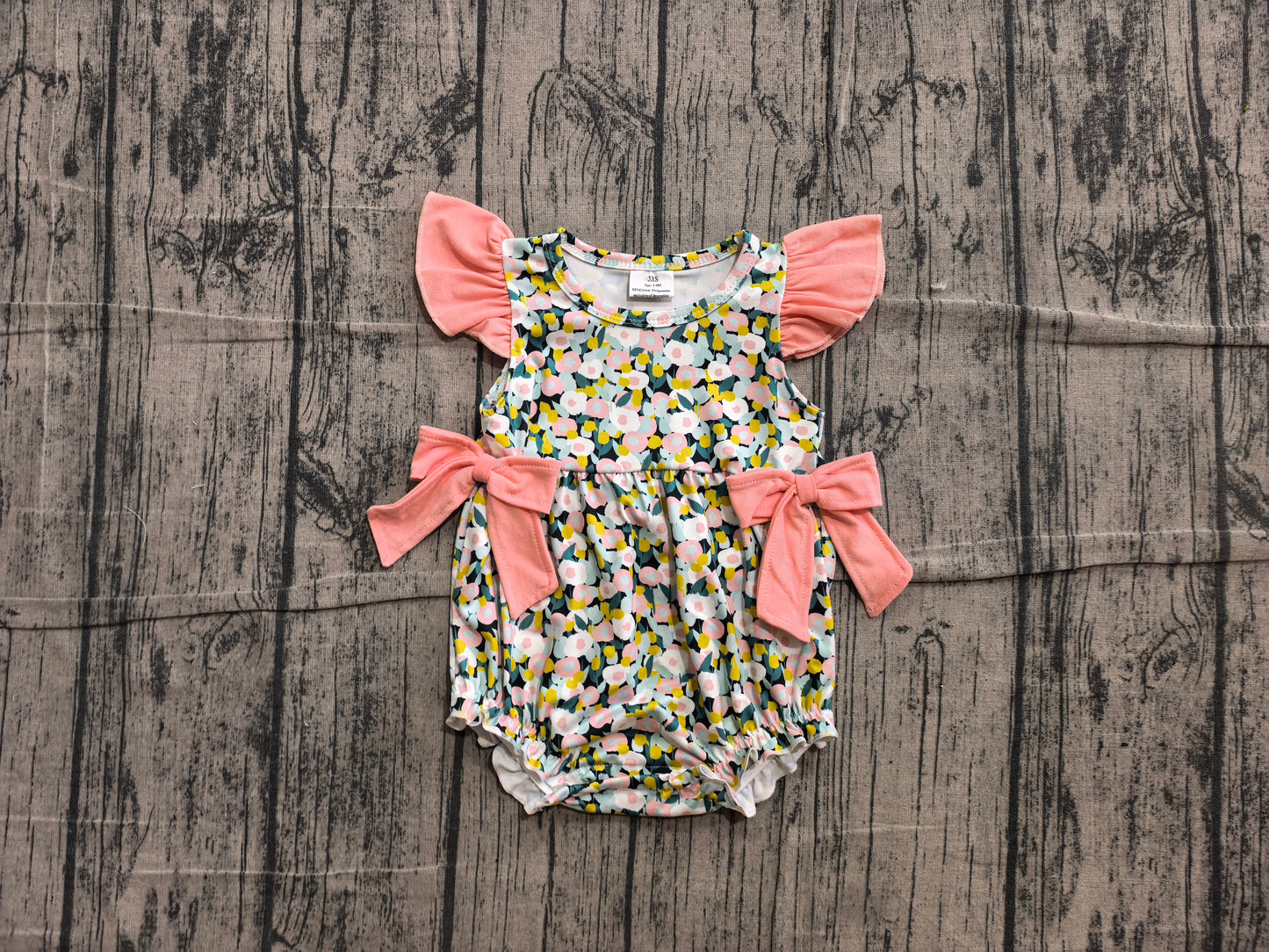 Baby Girls Flutter Sleeve Colorful Flowers Ruffle Rompers Preorder
