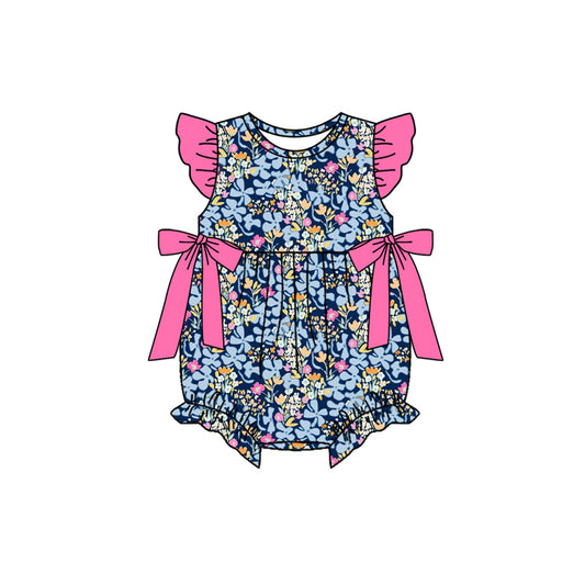 Baby Girls Flutter Sleeve Colorful Flowers Ruffle Rompers Preorder