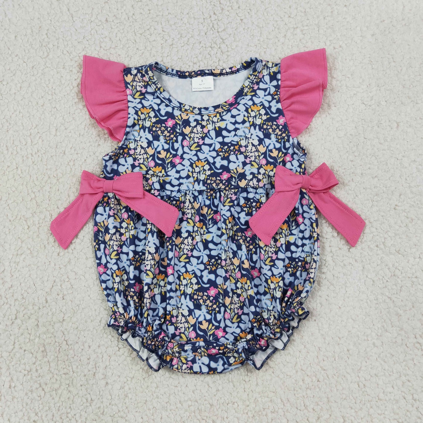 Baby Girls Flutter Sleeve Colorful Flowers Ruffle Rompers