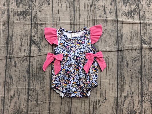 Baby Girls Flutter Sleeve Colorful Flowers Ruffle Rompers Preorder