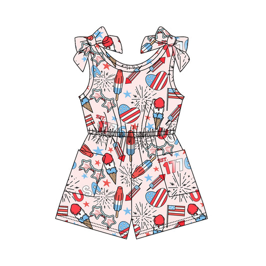 Baby Girls Sleeveless Popsicle USA 4th of July Pockets Jumpsuits Preorder