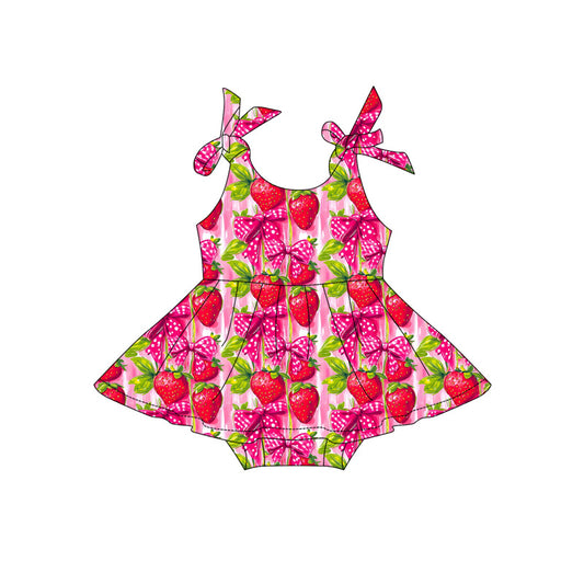 Baby Girls Strap Bows Strawberry Tunic Ruffle Rompers Preorder