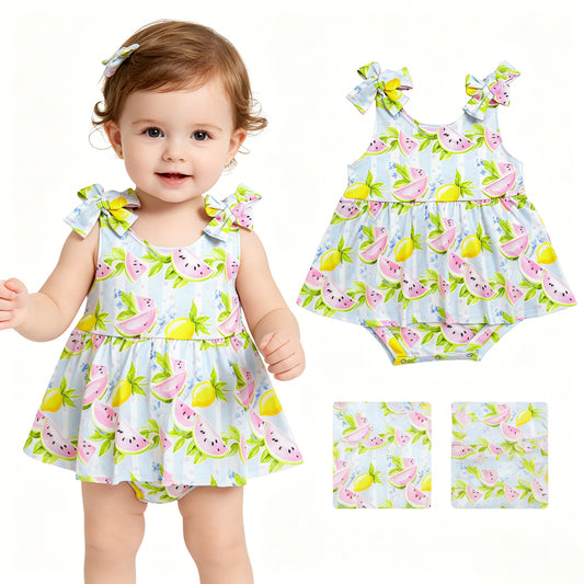 Baby Girls Strap Watermelon Lemons Tunic Ruffle Rompers