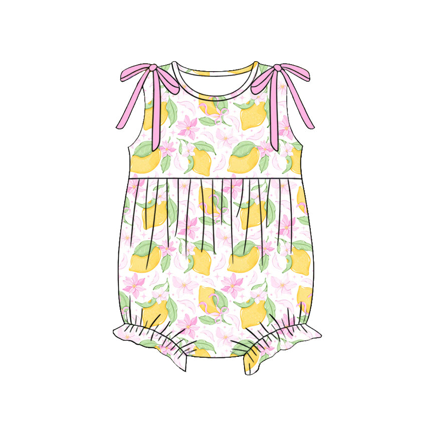 Baby Girls Sleeveless Flowers Lemons Ruffle Rompers Preorder
