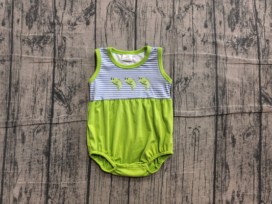Embroidery Fishes Baby Boys Sleeveless Fishing Hunting Stripe Rompers Preorder