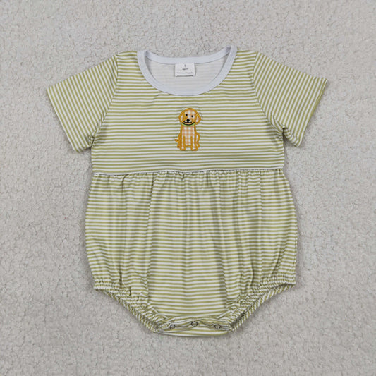 USA Shop Baby Boys Green Stripe Embroidery Dogs Rompers