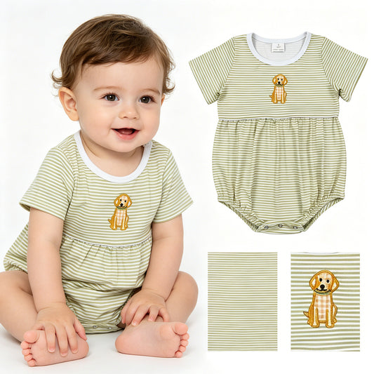 Embroidery Dogs Baby Boys Short Sleeve Stripe Hunting Rompers