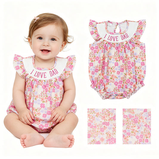 Smocked I Love Dad Baby Girls Colorful Flowers Ruffle Rompers