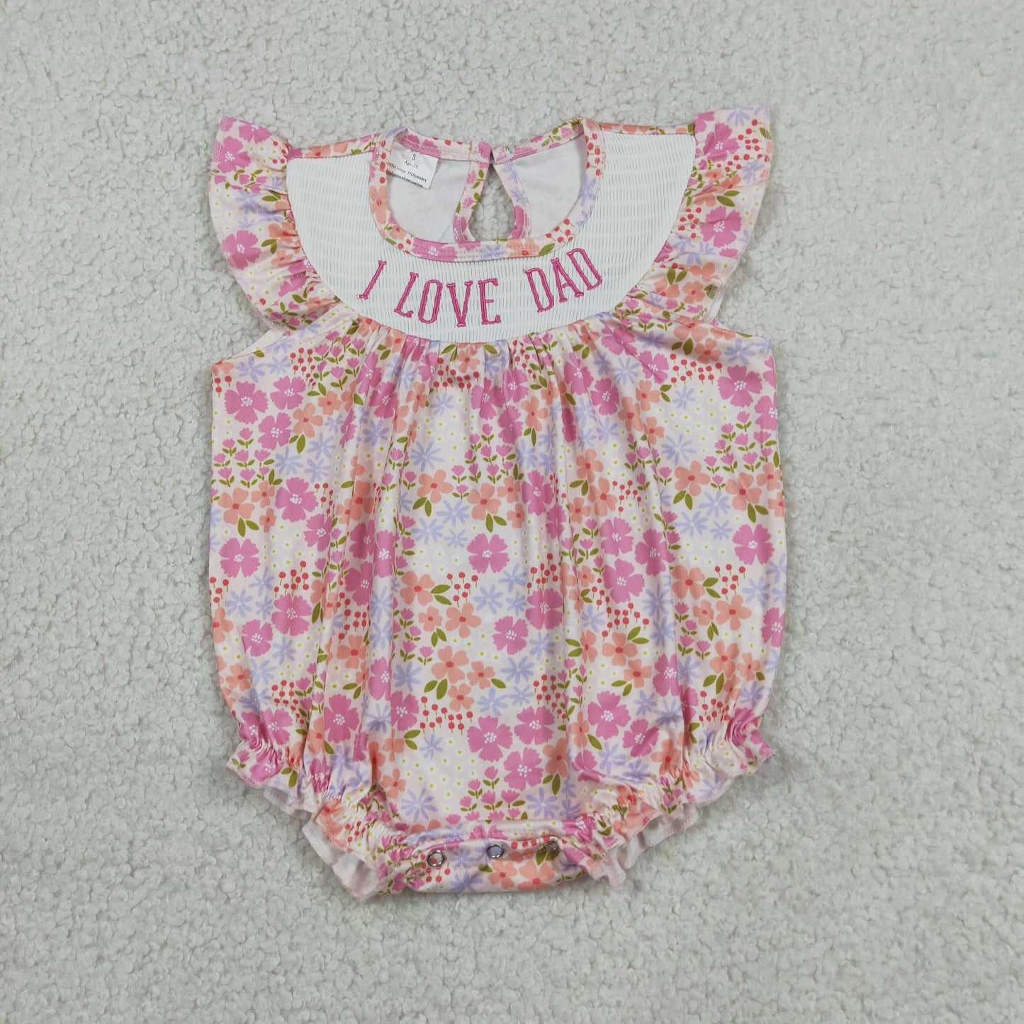 Smocked I Love Dad Baby Girls Colorful Flowers Ruffle Rompers