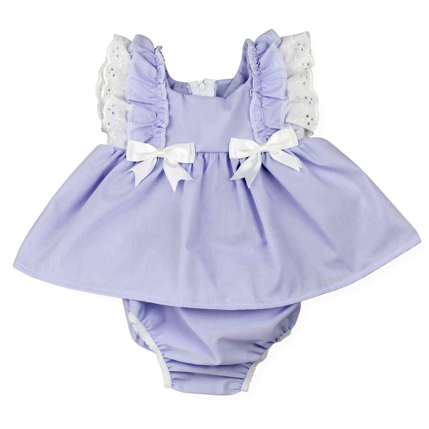 Baby Girls Lavender Flutter Sleeve Bows Tunic Ruffle Rompers Preorder