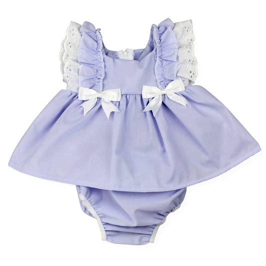 Baby Girls Lavender Flutter Sleeve Bows Tunic Ruffle Rompers Preorder