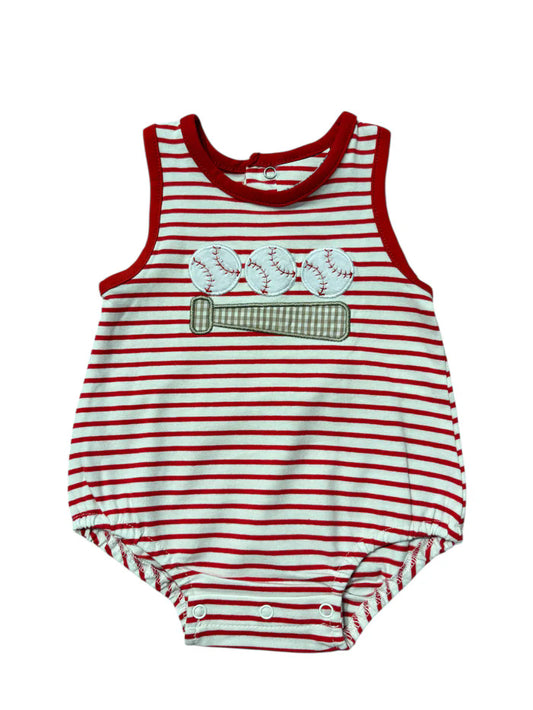 Baby Boys Sleeveless Red Stripe Baseballs Team Romper Preorder