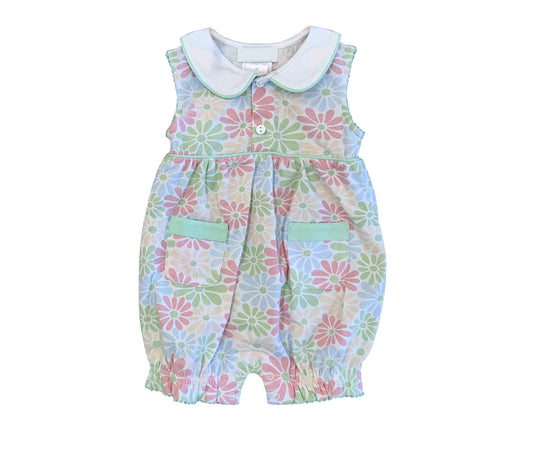 Baby Girls Colorful Daisy Collar Button Pockets Ruffle Romper Preorder