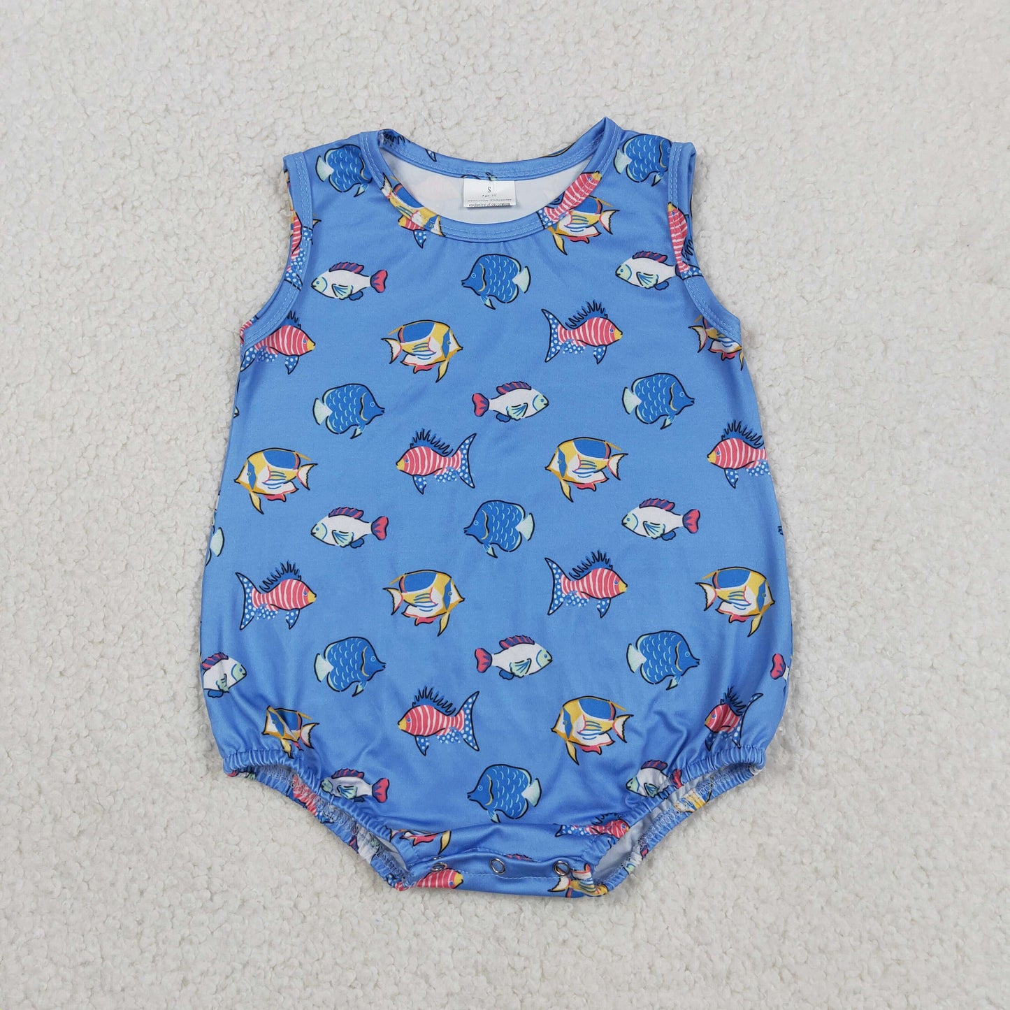Baby Boys Sleeveless Red Blue Fishes 4th of July Romper