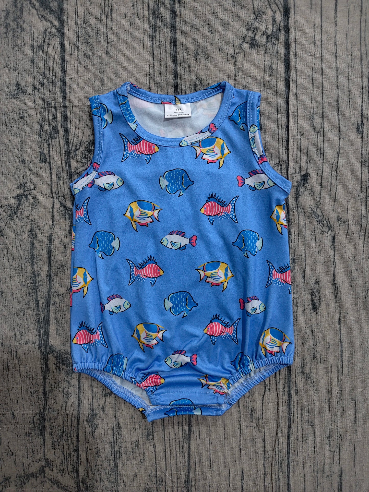 Baby Boys Sleeveless Red Blue Fishes 4th of July Romper