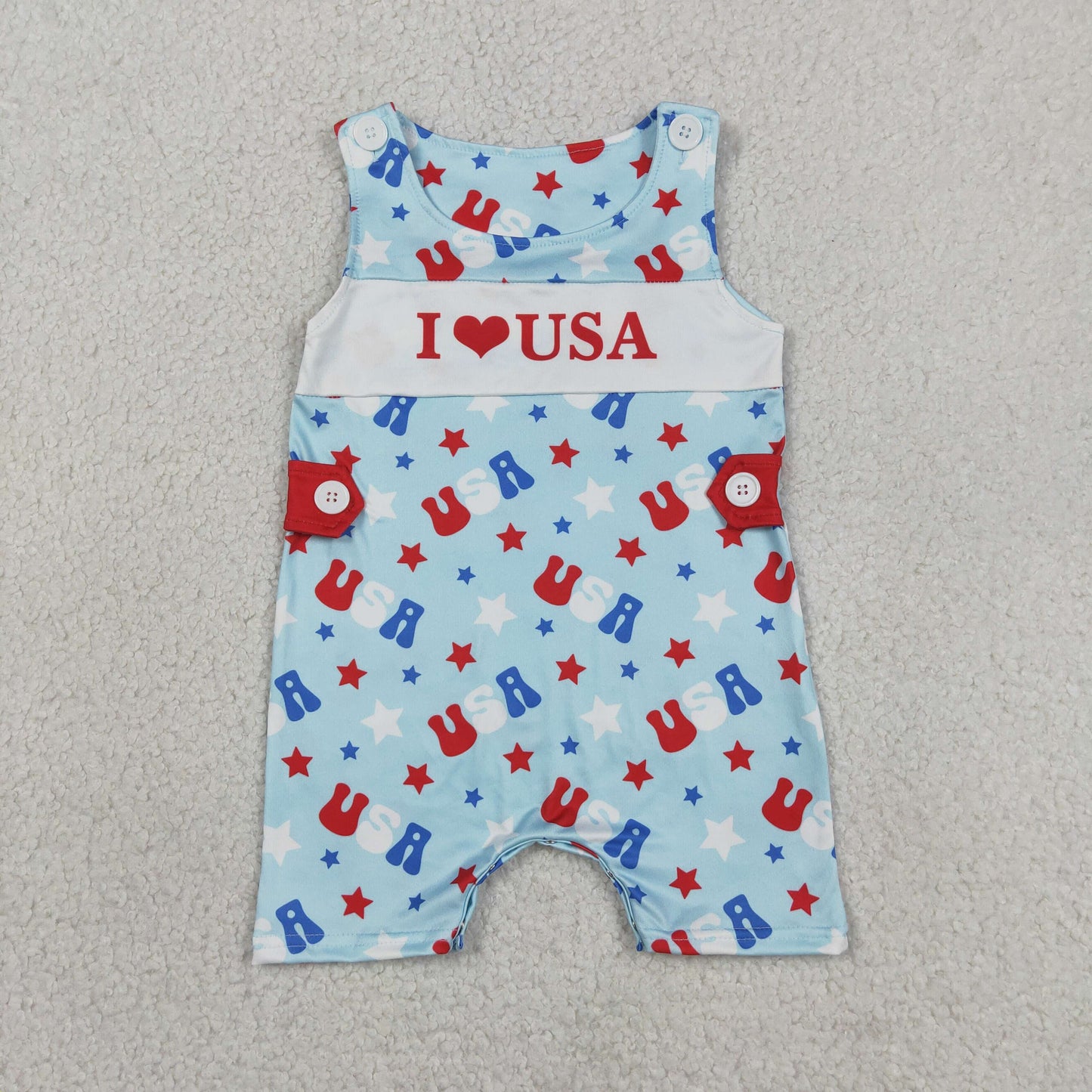 Baby Boys Sleeveless I Love USA Stars 4th of July Shorts Romper