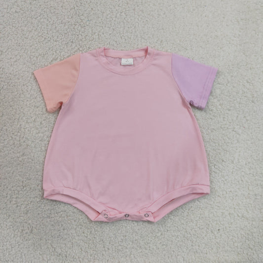 Baby Girls Pink Lavender Patchwork Short Sleeve Romper