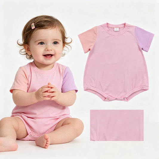 Baby Girls Pink Lavender Patchwork Short Sleeve Romper