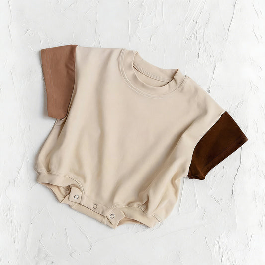 Baby Boys Khaki Patchwork Short Sleeve Romper Preorder