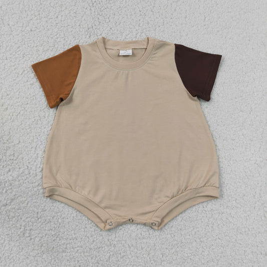Baby Boys Khaki Brown Patchwork Short Sleeve Romper