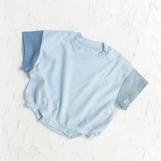 Baby Boys Blue Patchwork Short Sleeve Romper Preorder