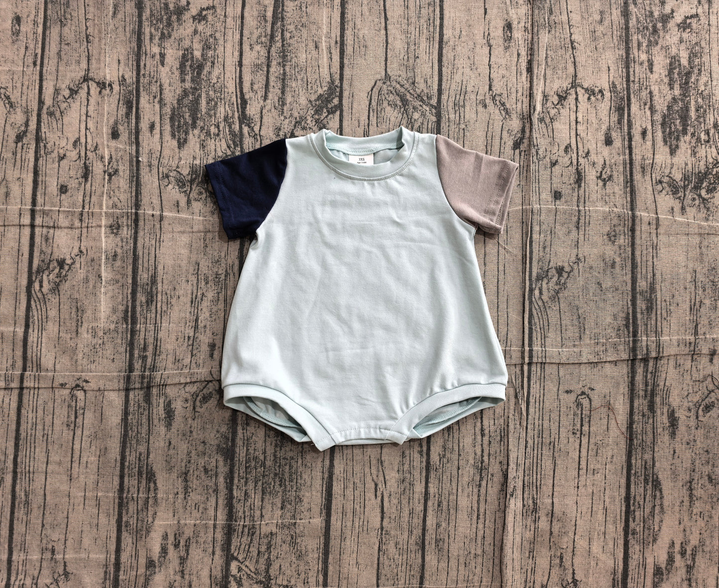 Baby Boys Blue Grey Patchwork Short Sleeve Romper