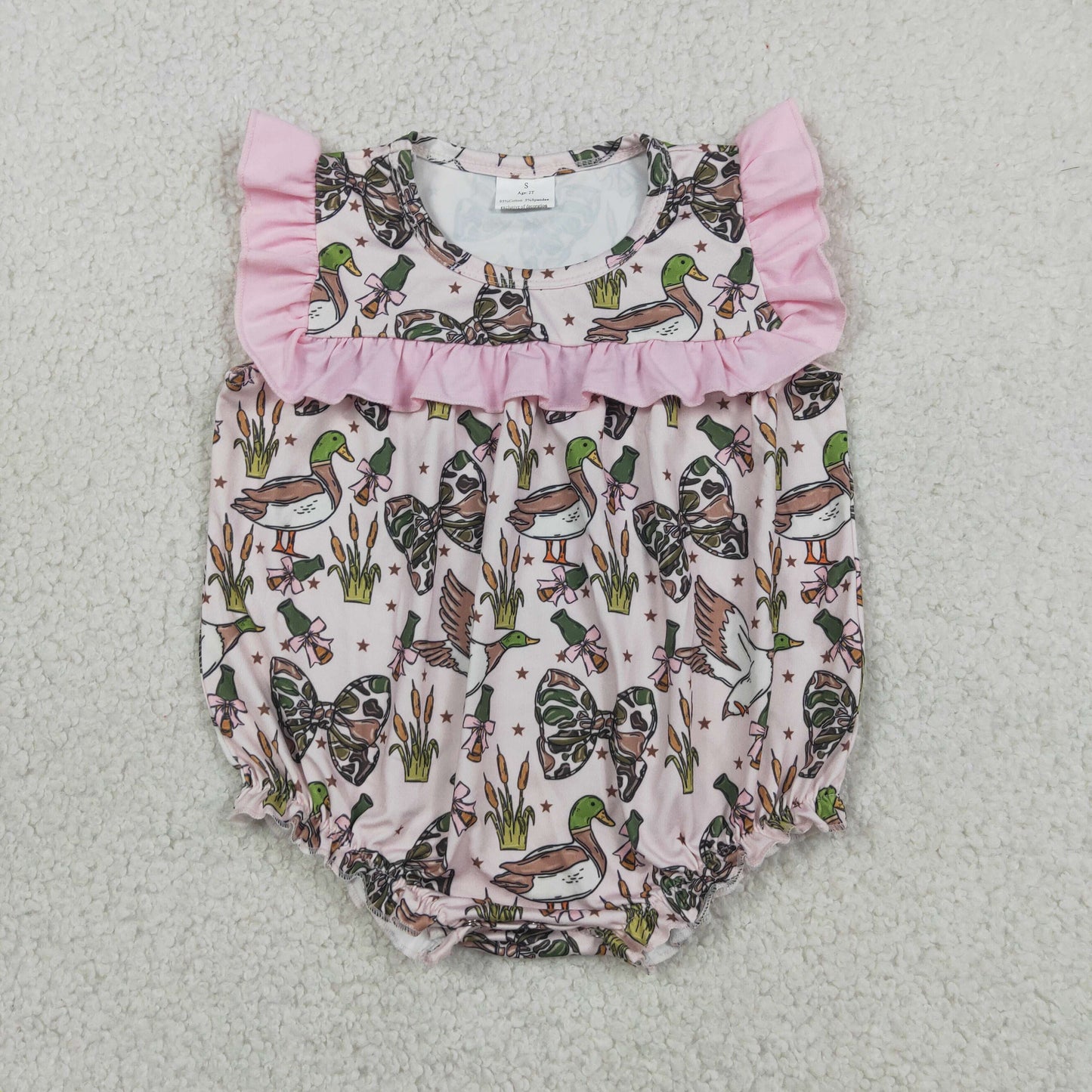 Baby Girls Sleeveless Camo Bows Ducks Calls Hunting Ruffle Romper