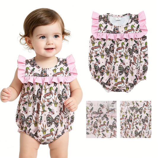 Baby Girls Sleeveless Camo Bows Ducks Calls Hunting Ruffle Romper