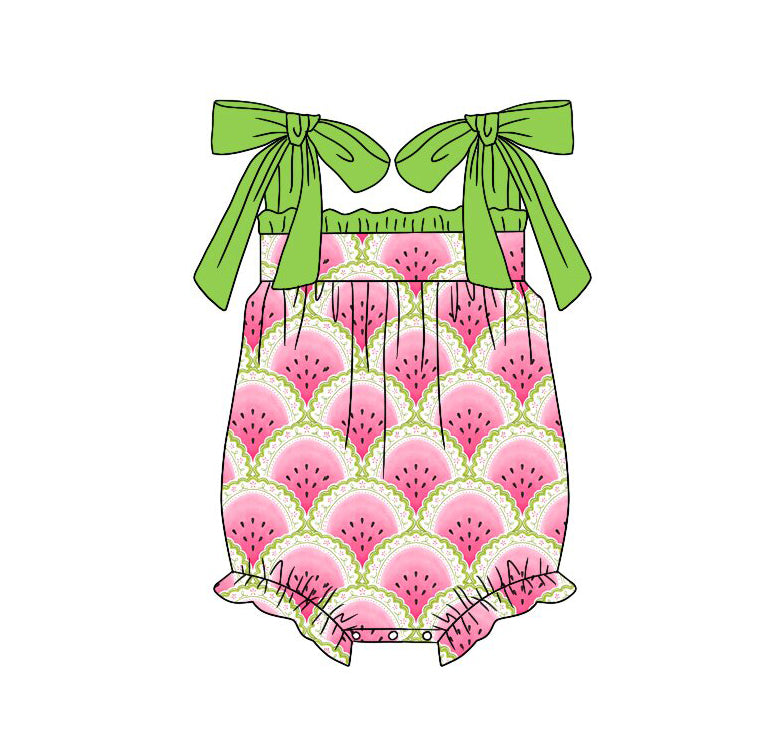 Baby Girls Strap Watermelons Checked Ruffle Romper Preorder
