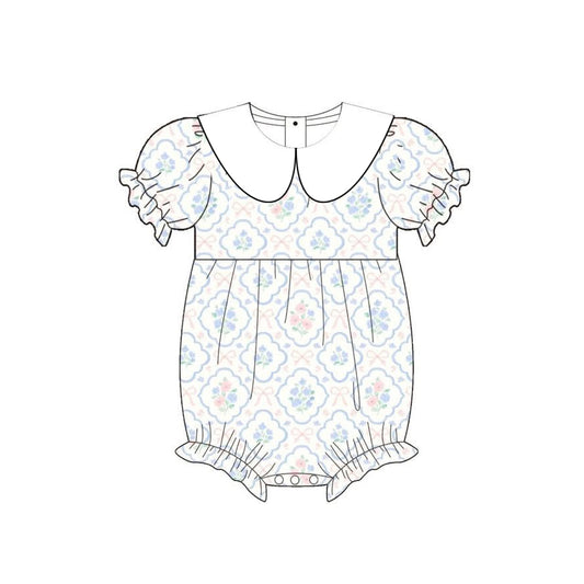 Baby Girls Bows Flowers Checked Collar Ruffle Romper Preorder