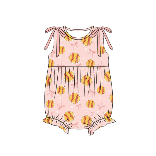 Baby Girls Sleeveless Bows Softballs Team Ruffle Romper Preorder