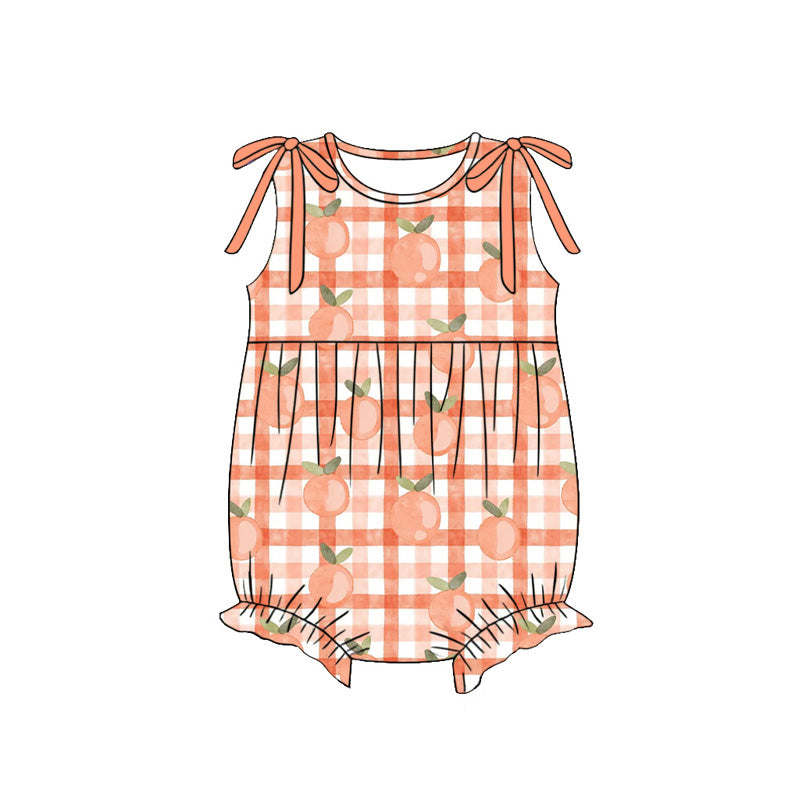 Baby Girls Sleeveless Peaches Checked Ruffle Romper Preorder