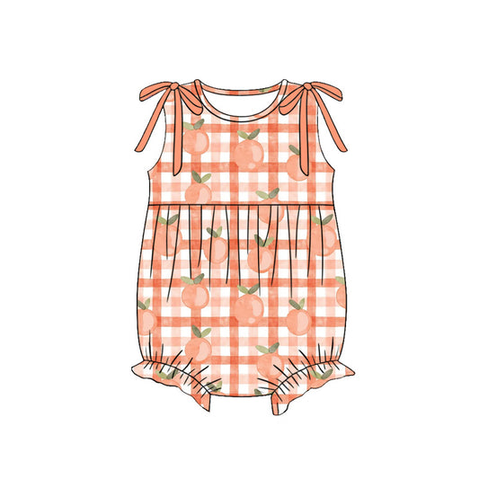 Baby Girls Sleeveless Peaches Checked Ruffle Romper Preorder