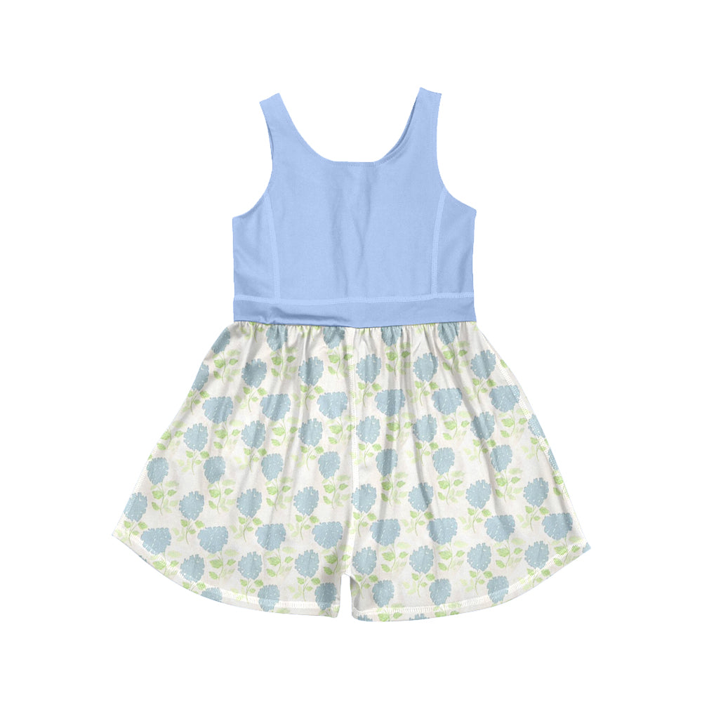 Baby Girls Blue Sleeveless Flowers Plaid Yoga Active Jumpsuits Preorder