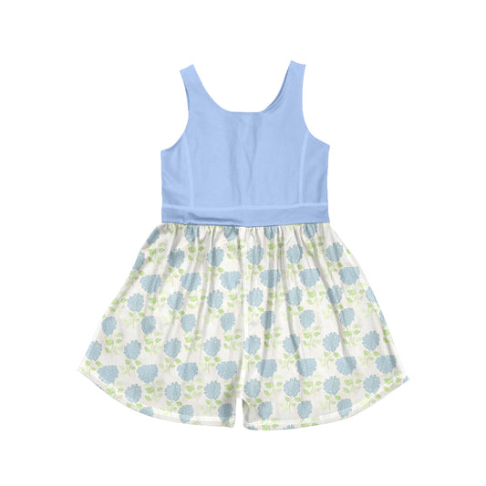 Baby Girls Blue Sleeveless Flowers Plaid Yoga Active Jumpsuits Preorder