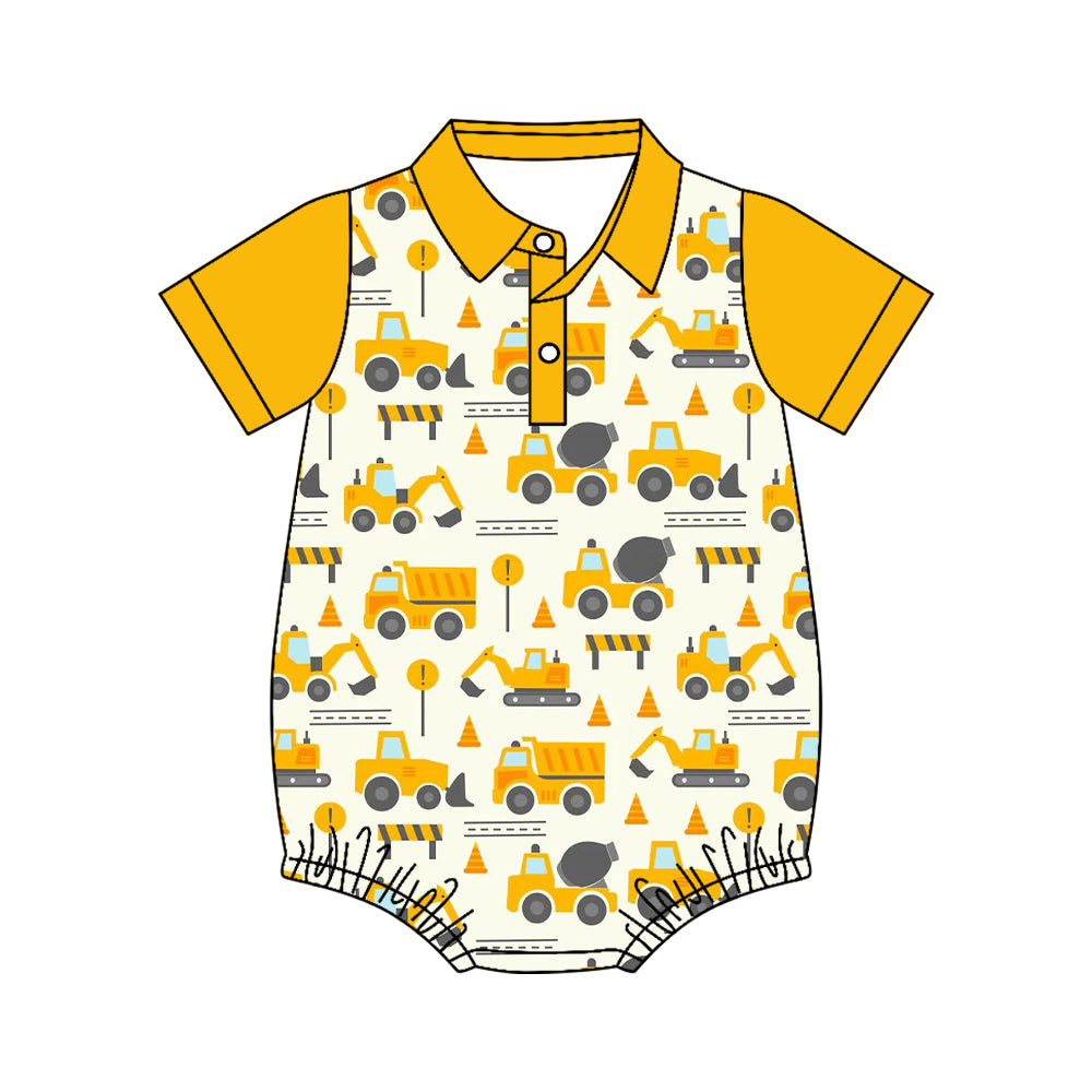 Baby Boys Short Sleeve Excavators Tractors Button Romper Preorder