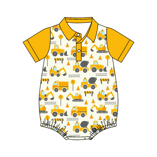 Baby Boys Short Sleeve Excavators Tractors Button Romper Preorder