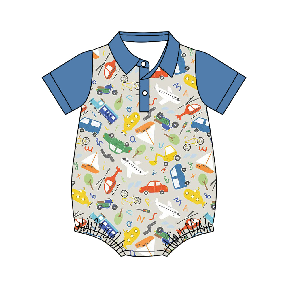 Baby Boys Short Sleeve Planes Cars Button Romper Preorder