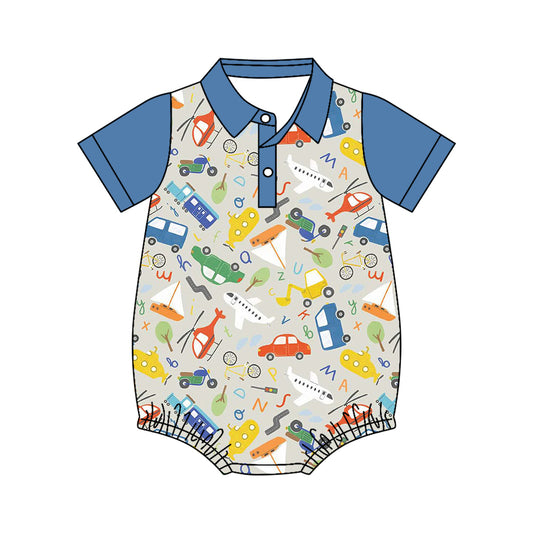 Baby Boys Short Sleeve Planes Cars Button Romper Preorder