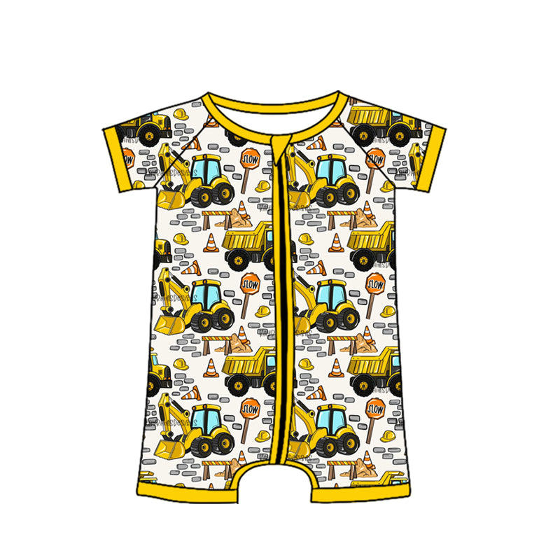 Baby Boys Short Sleeve Excavators Tractors Zipper Romper Preorder