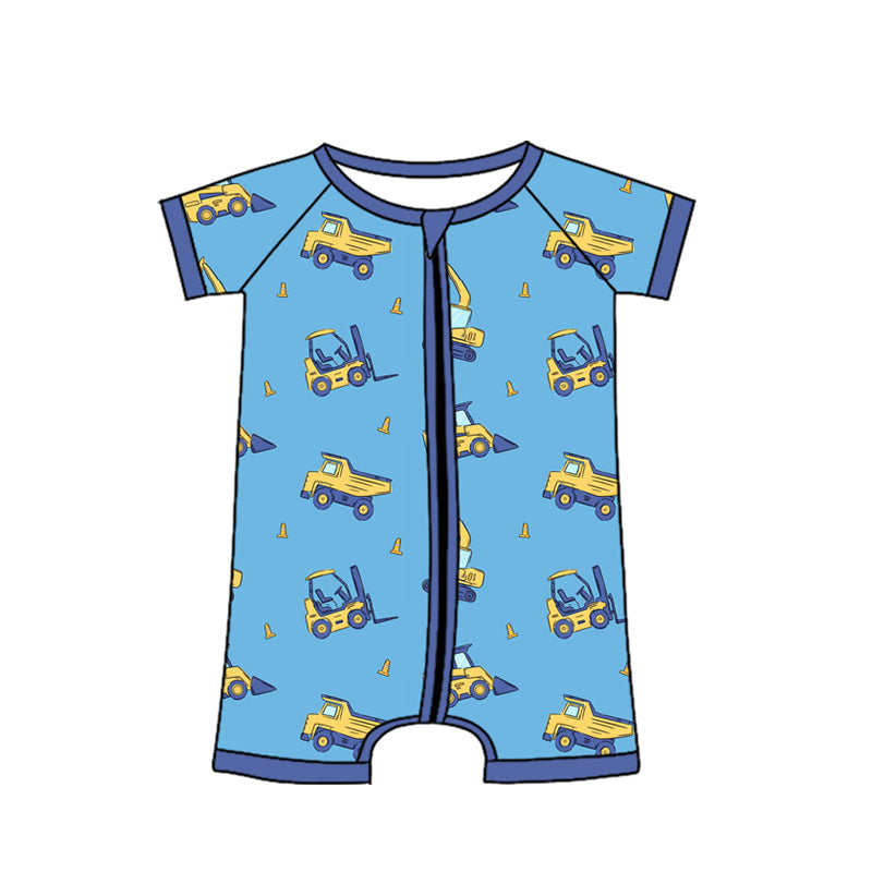Baby Boys Short Sleeve Excavators Tractors Zipper Romper Preorder